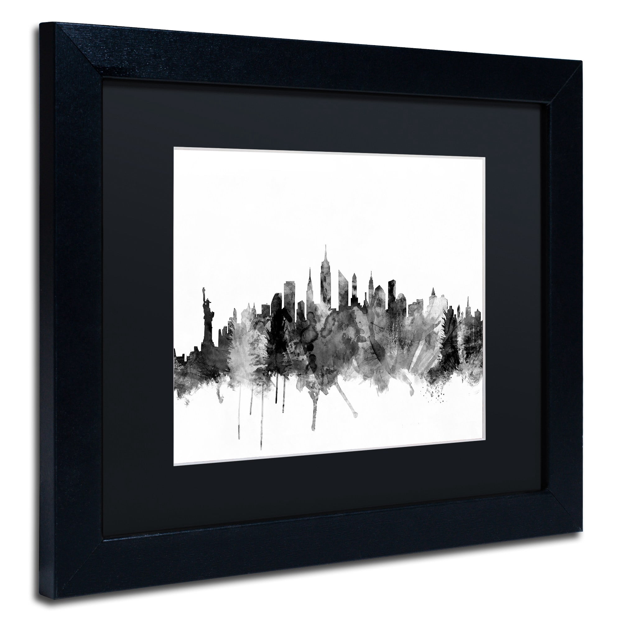 Trademark Fine Art "New York City Skyline B&W" Canvas Art by Michael Tompsett, Black Matte, Black Frame