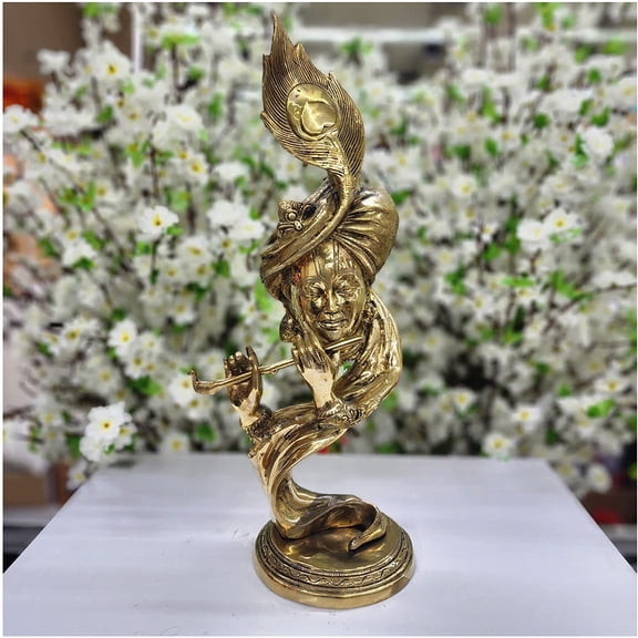 Lord Krishna Statue in Brass Krishna Face Idol for Showpiece Modern Krishna Idols Indian Home Decor Krishna Sculpture Handcrafted Krishna Murti Krishna with Flute Statue for Gift - AtoZ India Cart