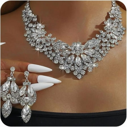 Statement Necklace with Fine Earrings Jewelry Set for Wedding Brides Teardrop Crystal Jewelry Set for Women Banquet Costume Jewelry[g494]