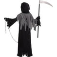 thumbnail image 3 of Kids Grim Reaper Costume with Glowing Red Eyes, Halloween Phantom Outfit Includes Scythe & Gloves for 8-10 Years, 3 of 6