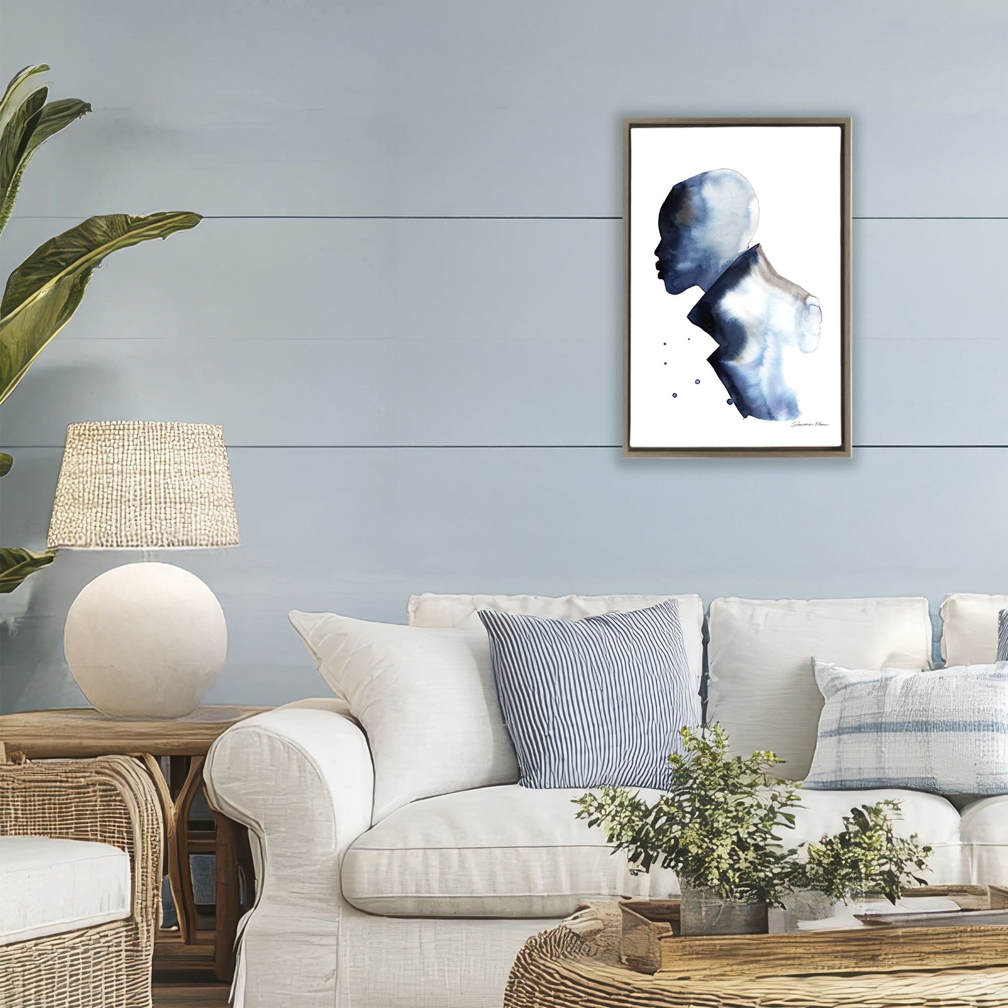 Stupell Industries Feeling Blue Portrait Silhouette Brown Framed Floater Canvas Wall Art, design by Simone Elum