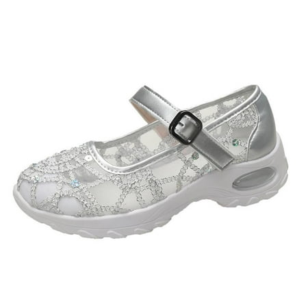 KELINFONG Women s Mesh Breathable Walking Shoes Flats Mary Jane Sneakers with Air Cushion Adjustable Strap