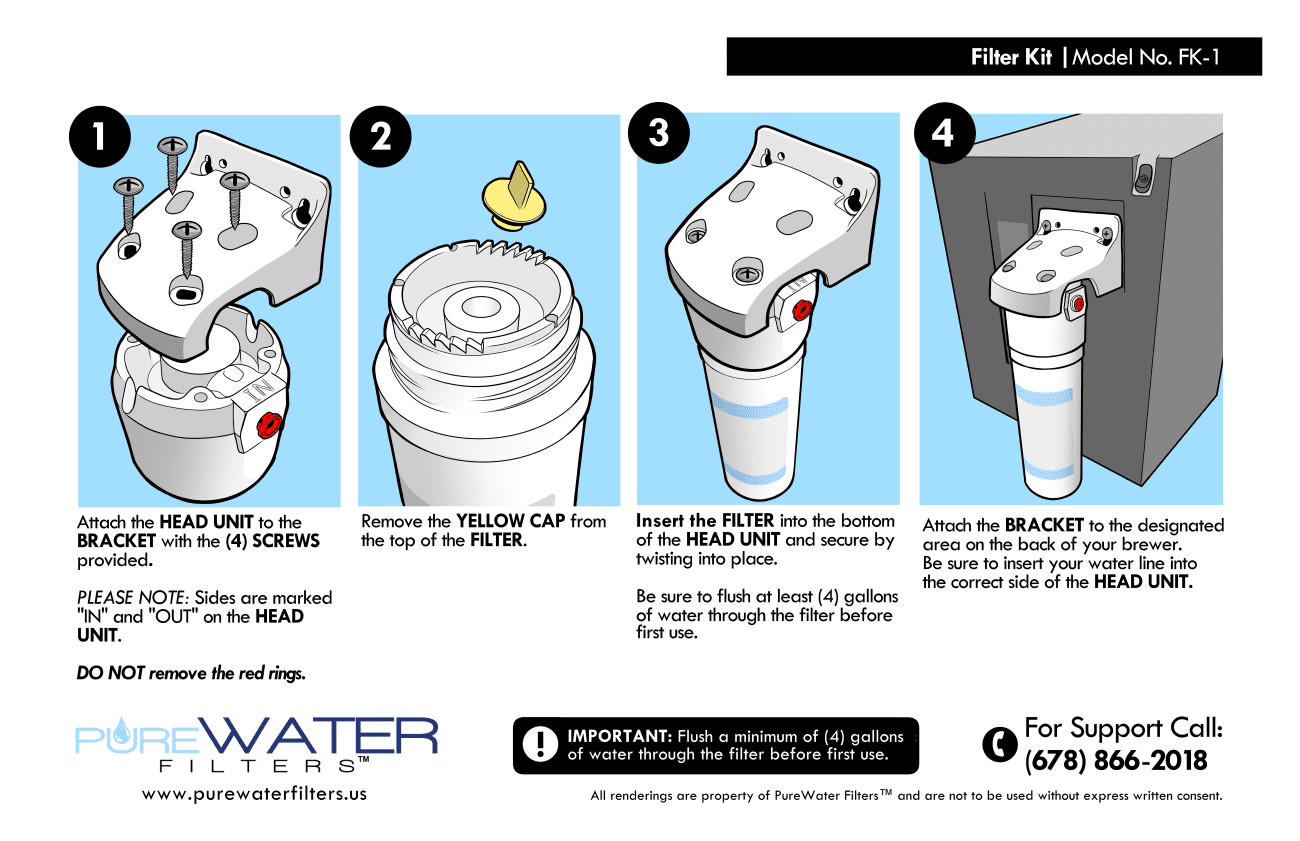 PureWater Regular KQ8 Water Filter Kit for Keurig Commercial Brewers B150, B150P, K150, K150P, B155, K155, K3000, K3000SE, B3000, B3000SE, K3500, K4000