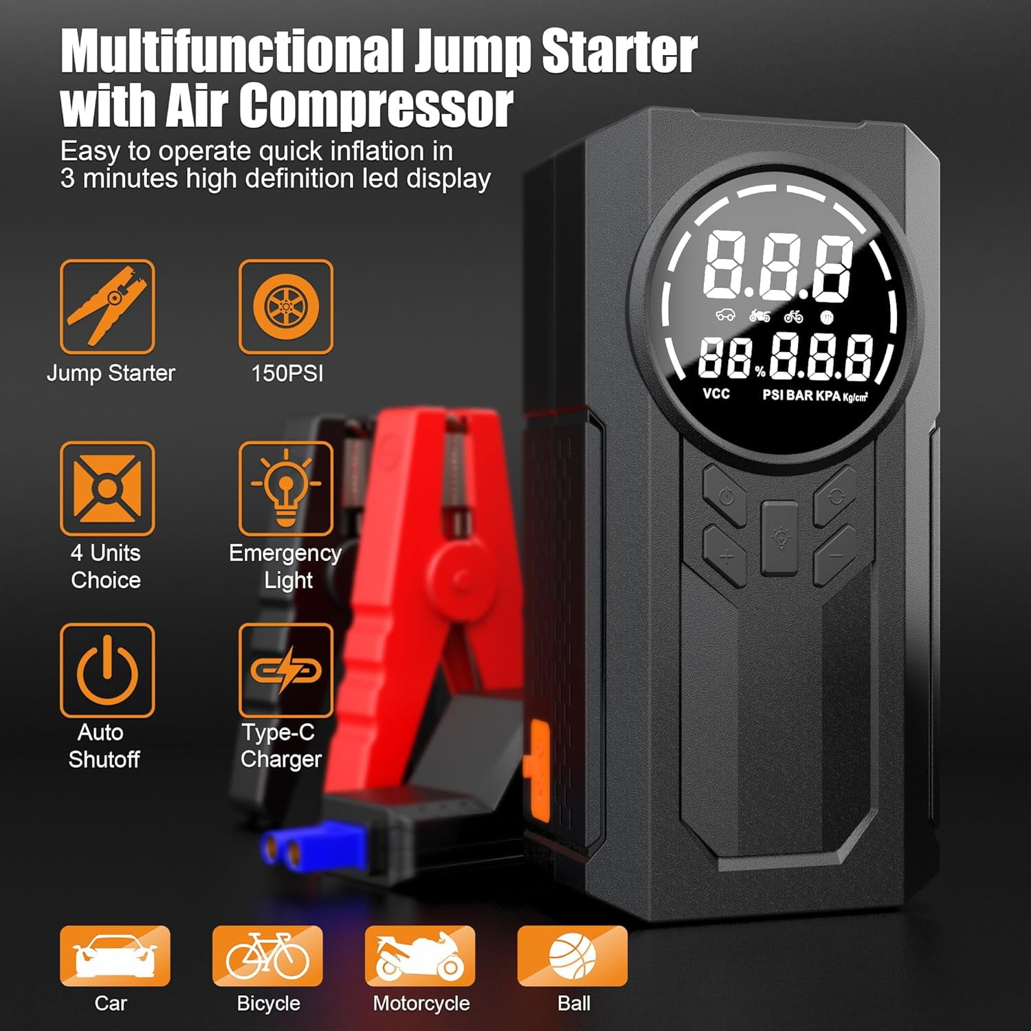 ZIM&MANN Jump Starter Plat.PRO 50: Avviatore Portatile 10000mAh Per Benzina (5000cc) E Diesel (3000cc) Con Torcia LED E Carica USB