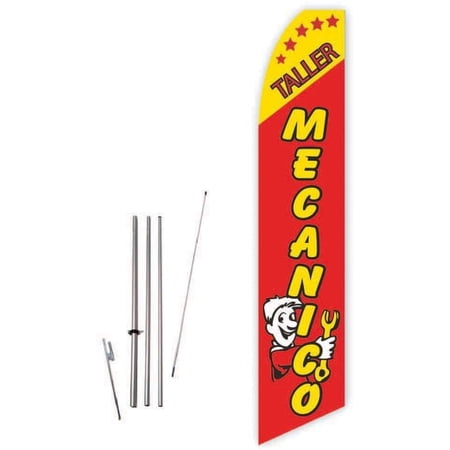 Taller Mecanico Red/Yellow Super Novo Feather Flag - Complete with 15ft Pole Set and Ground Spike