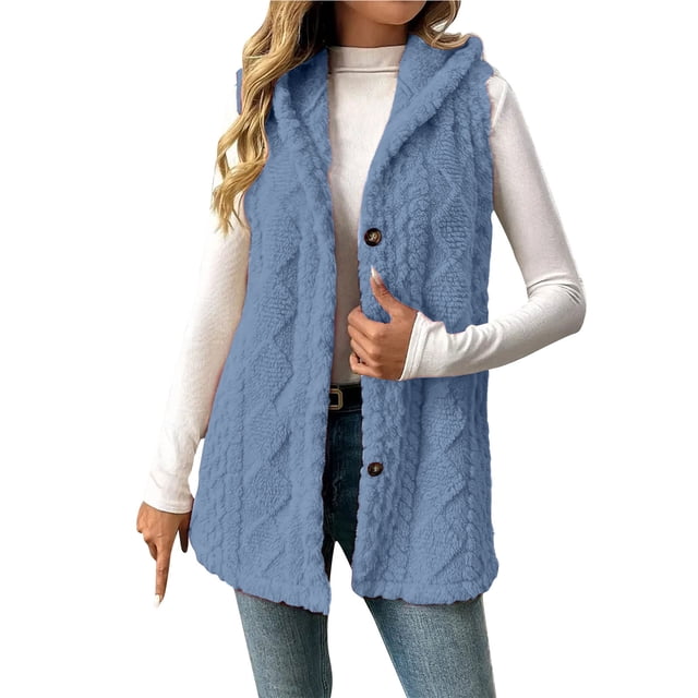 Vestes d'Hiver pour Femmes, Polaire Double Face, Sans Manches, à Capuche, Décontractées