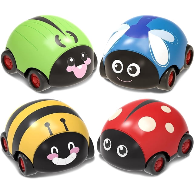 Juguetes para niños de 3 a 4 años, juego de vehículos impulsados por fricción, juguetes para niñas de 3 años, juguetes para empujar y regresar al coche de bebé (paquete de 4)