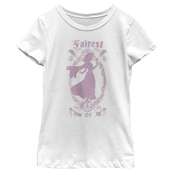 Girl's Snow White and the Seven Dwarfs Fairest One of All Distressed  Graphic Tee White X Large