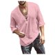 thumbnail image 1 of Designer Spring Summer Men's Casual Cotton Linen Solid Color Long Sleeve Shirts Loose Stand Collar Shirts 2XL, 1 of 5
