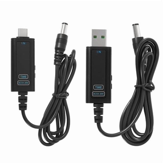 Cable de Carga Rápida de Voltaje Ajustable (2 Unidades) USB/Tipo C A DC5525, Cable Convertidor Elevador para Módems Ópticos y Enrutadores.