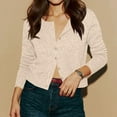 thumbnail image 3 of Women's Knitted Cardigan Short Knit Round Neck Open Front Sweater Button Down, Elegant and Casual, Ideal for Office and Everyday Outings,Beige,L, 3 of 5