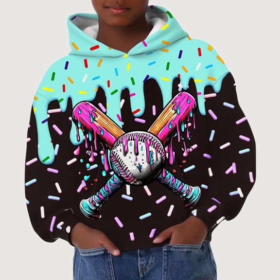 Gyujnb Youth Hoodie Sports Ball Print Cool Warm Versatile Pullover for Daily Sports Outings (Baby, Big Boys),13-14 Years