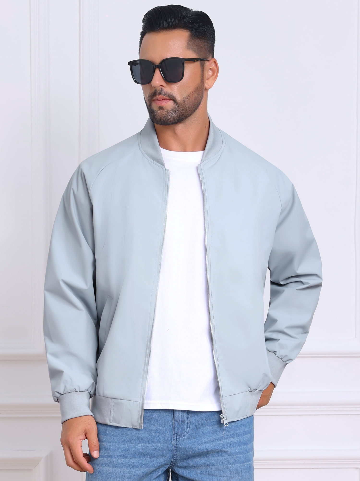 DARING DIVA Casual Stylish Lightweight Full Zip Up Bomber Jacket XL Gray