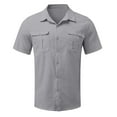 thumbnail image 4 of Mens Short Sleeve Button Down Shirts Quick Dry with Pockets Outdoor Summer for Beach Vacation Gray L, 4 of 5