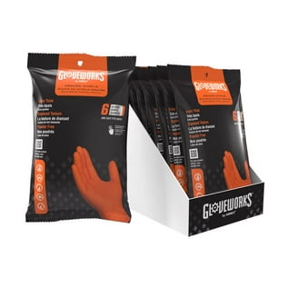 Gloveworks Large Orange Heavy-Duty Nitrile Gloves, Diamond Grip