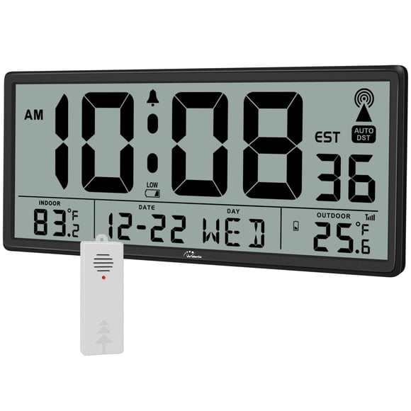 Reloj atómico WallArge con temperatura interior y exterior de 14.5 pulgadas