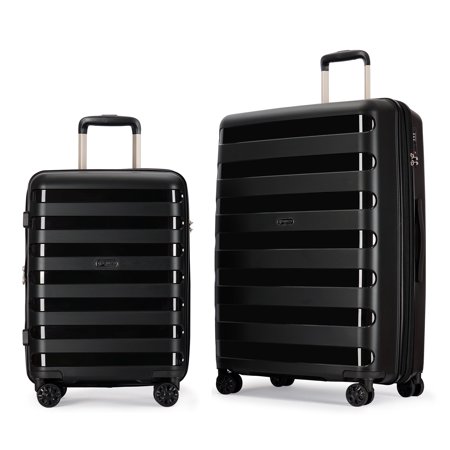 Ginza Travel 2 Piece Expandable Luggage Set,Hardside Suitcase with Wheels,TSA Lock,Black