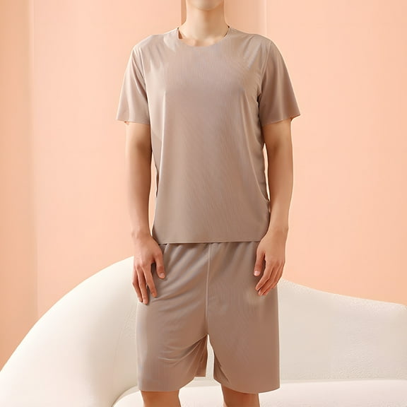 RKSTN Mens Pajamas Set Summer Lounge Solid Color Crew Neck Short Sleeve And Shorts Pjs Sets Comfortable 2 Piece Comfy Loungewear With Pockets