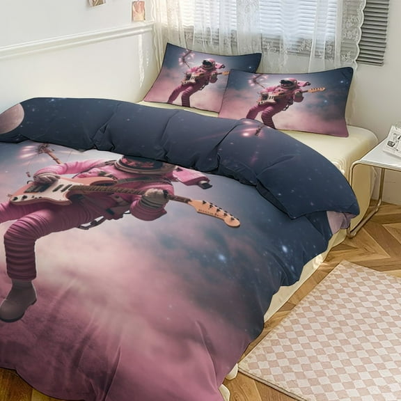 Funny Astronauts Bedding Set with Zipper Closure for Girls & Boys