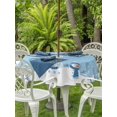 thumbnail image 2 of Outdoor Tablecloth with Umbrella Hole and Zipper, Light Blue Snowman Christmas Round Table Cloth 60 Inch Waterproof Tablecloth, Winter Snowflake Pine Xmas Tree Picnic Table Cover for Patio Camping, 2 of 7