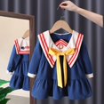 thumbnail image 1 of Ropa de primavera y verano para niñas, vestidos bonitos para niños, niñas pequeñas, vestido de cuello de solapa de lino y algodón a cuadros, falda de manga larga 120 (4T) Gao Jinjia LED, 1 of 2