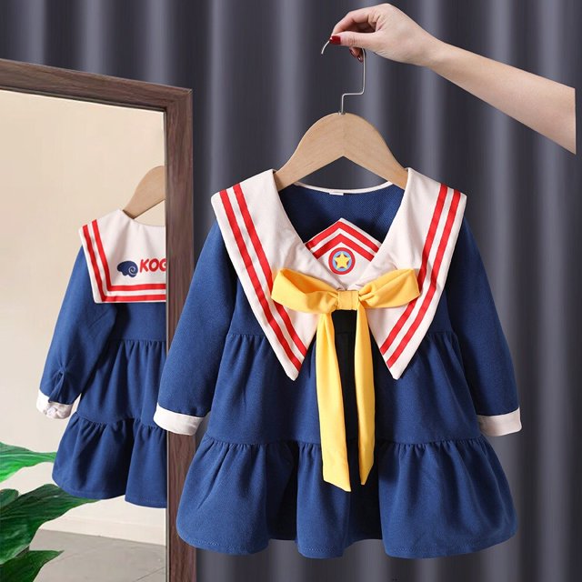 Ropa de primavera y verano para niñas, vestidos bonitos para niños, niñas pequeñas, vestido de cuello de solapa de lino y algodón a cuadros, falda de manga larga 120 (4T) Gao Jinjia LED
