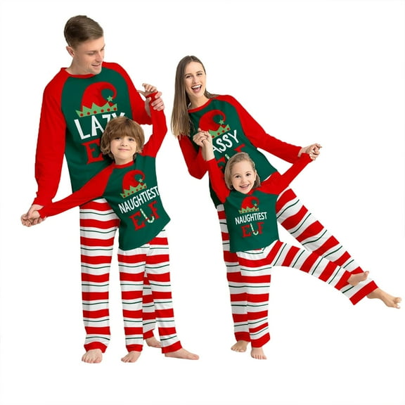 Onlypjs Elf-Themed Family Matching Christmas Pajamas – Red, Green & White Striped Holiday Sleepwear Sets for Women, Men
