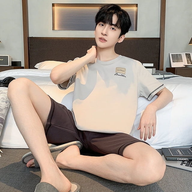 Ropa informal de verano para el hogar de algodón de manga corta para hombre que se puede usar al aire libre, pijamas juveniles de talla grande para hombre