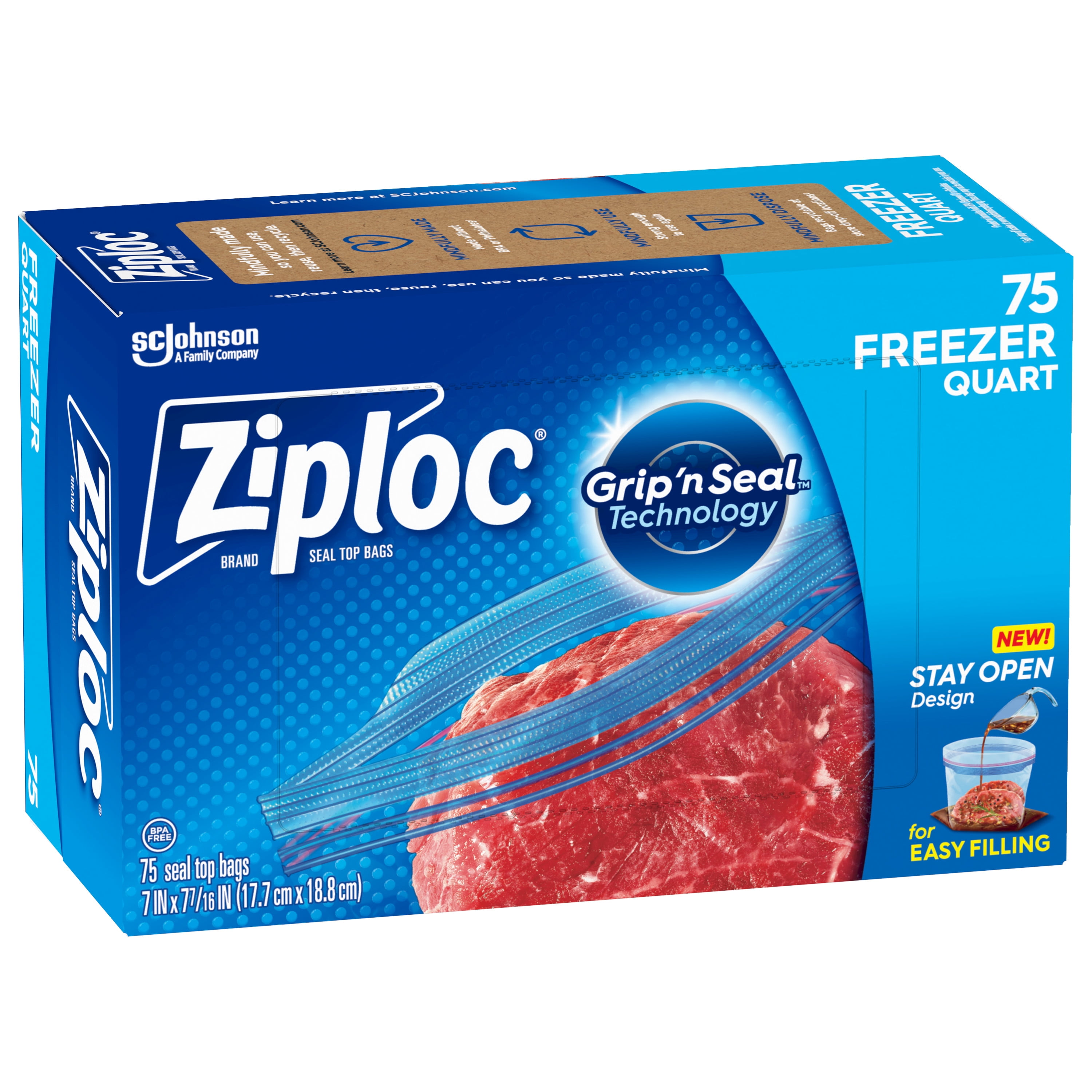  Ziploc Quart Food Storage Freezer Bags, New Stay Open Design  with Stand-Up Bottom, Easy to Fill, 30 Count (Pack of 4) : Health &  Household