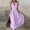 thumbnail image 5 of Dress Summer Ndbuld Ladies' Casual And Fashionable Solid Color Sleeveless Button Up Lapel Dress Purple S, 5 of 6