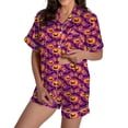 thumbnail image 2 of siminsem Button Down Short Sleeve Satin Pajama Set for Women Graphic Printed Top with Matching Shorts 2 Piece Cute Sleepwear Loungewear Comfortable Outfit, Purple,XL, 2 of 5