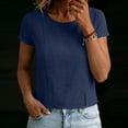 thumbnail image 4 of LIaqionyy Tops for Womens Crew Neck Short Sleeve Cotton Linen Cropped Shirts Summer Solid Color Blouses, 4 of 7