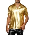 thumbnail image 1 of INSPIRE CHIC Metallic T-Shirt for Men's Stand Collared Shiny Disco Party Polo Tops M Golden, 1 of 5
