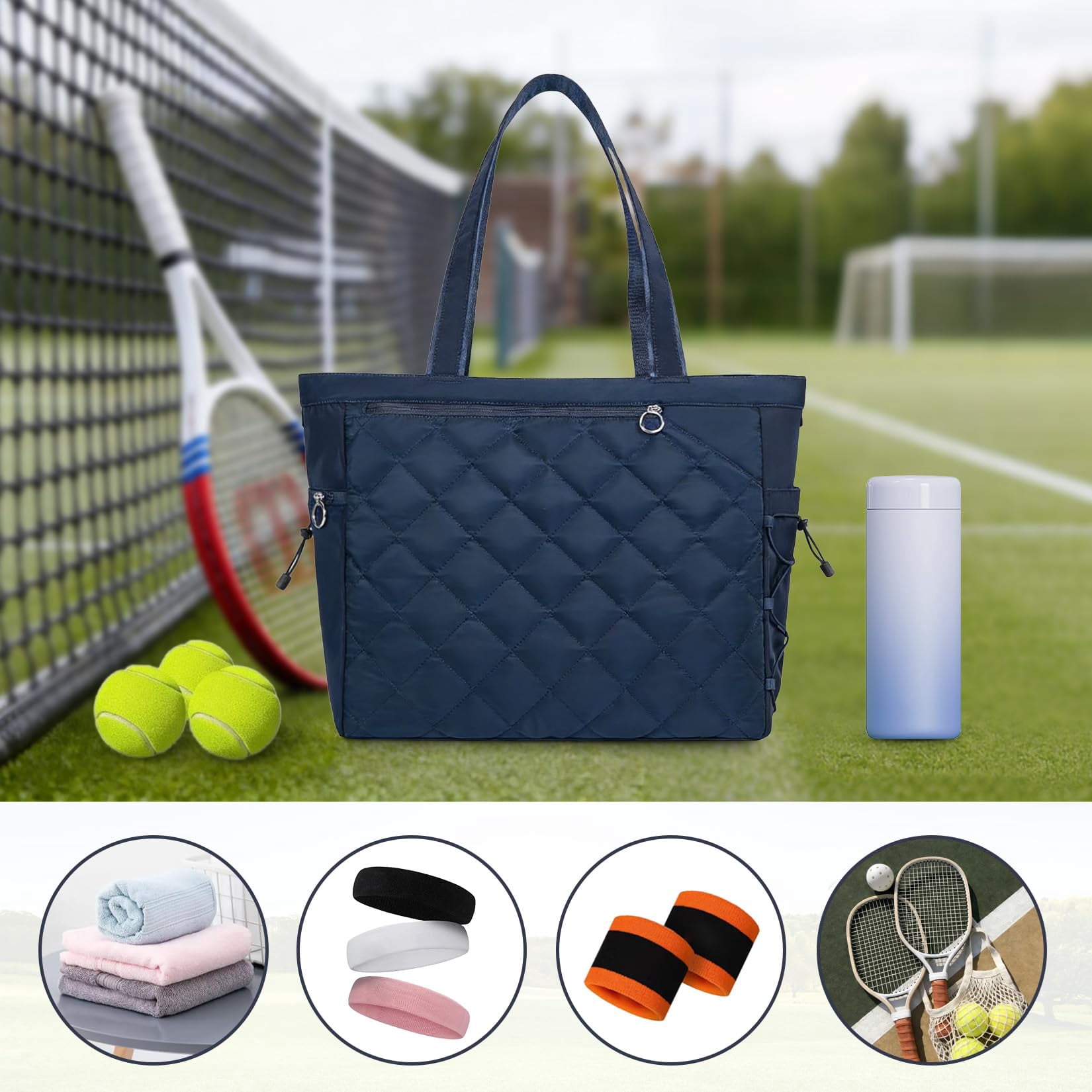 Extra-Large Tennis Tote Bag for Women with Shoe Compartment, 2-4 Rackets & Gear
