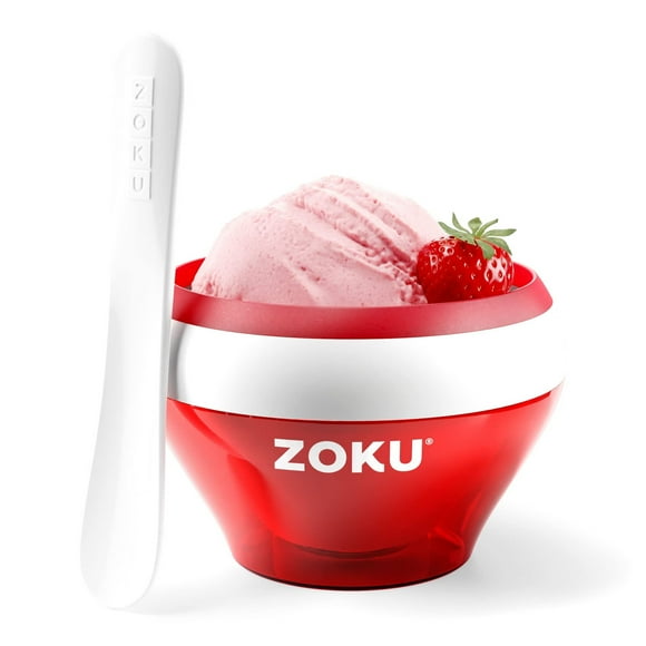 ZOKU Máquina para hacer helados, tazón compacto para preparar y servir con núcleo de congelador de acero inoxidable que crea un servicio suave, yogur helado, helado y más en minutos, sin BPA, rojo