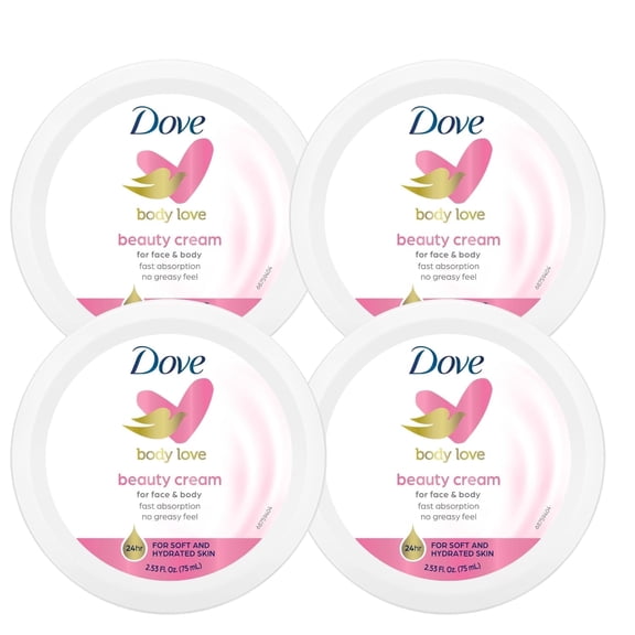 Dove Nourishing Body Care Face, Hand, and Body Cream for Normal to Dry Skin, 4-Pack, 2.53 Oz Each