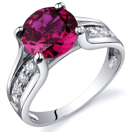 PEORA Created Ruby Cathedral Solitaire Ring for Women 925 Sterling Silver, 2.50 Carats Round Shape 8mm, Size 7