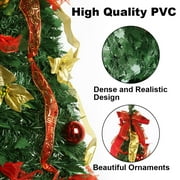 6FT Pop Up Christmas Tree Artificial with Remote, Pull Up Christmas Tree with Pre-lit 200LED Warm Lights, Holiday Party Decorations Red Gold