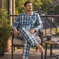 thumbnail image 3 of Vulcanodon Mens Pajama Set 100% Cotton, Long Sleeve Button Down PJ Set for Men Plaid Men's Sleepwear(Royal Blue-Plaid, M), 3 of 7