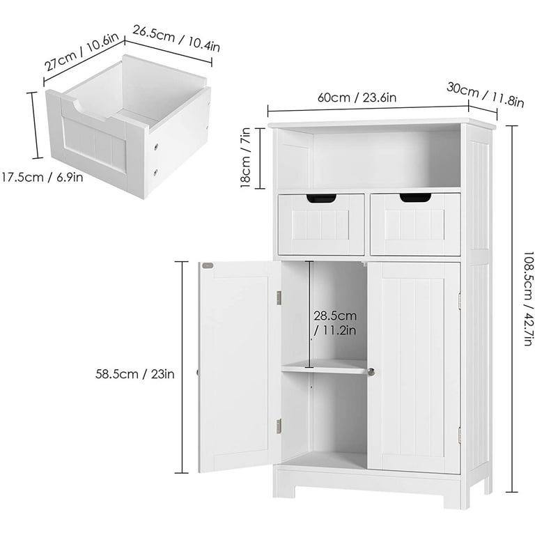 Homfa Bathroom Storage Cabinet with 3 Tier Shelf Drawer Glass?Door