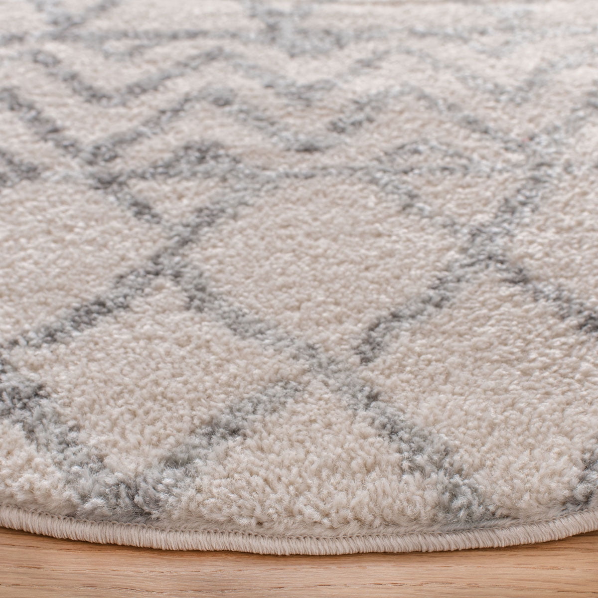 SAFAVIEH Tulum Glen Moroccan Geometric Area Rug, 3' x 3' Round, Ivory/Grey