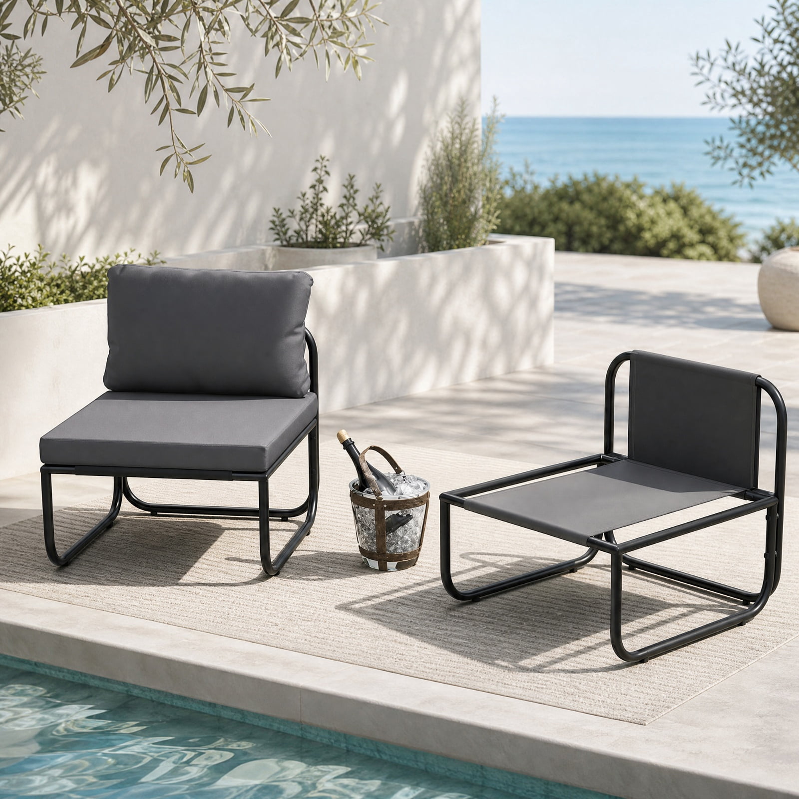 Furnibear Outdoor Patio Chairs Set of 2 with Removable Machine Washable Cushions Metal Frame and Adjustable Foot Pads for Backyard, Gray