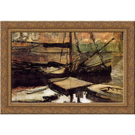 Moored ships Sun 24x19 Gold Ornate Wood Framed Canvas Art by Mondrian, Piet