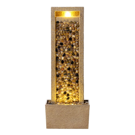 Teamson Home River Rocks Outdoor Water Fountain–Warm Glow Lighting with Steady Flow & Electric Pump, Brown