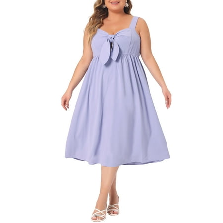 GRACE & GRANDEUR Women's Plus Size Cami Dress Flowy Midi Spring Summer Dresses with Cute Bow 2X Purple