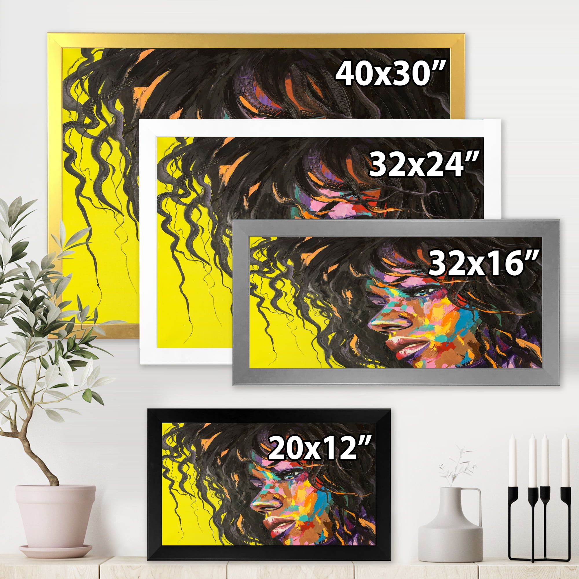 Designart 'Abstract Colorful Fantasy Portrait Of A Young Woman I' Modern Framed Art Print
