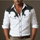 thumbnail image 1 of Camisa vaquera occidental para hombre, con estampado floral, abotonada, para festivales al aire libre, suave y cómoda, con solapa retro, tallas S-6XL, 1 of 6