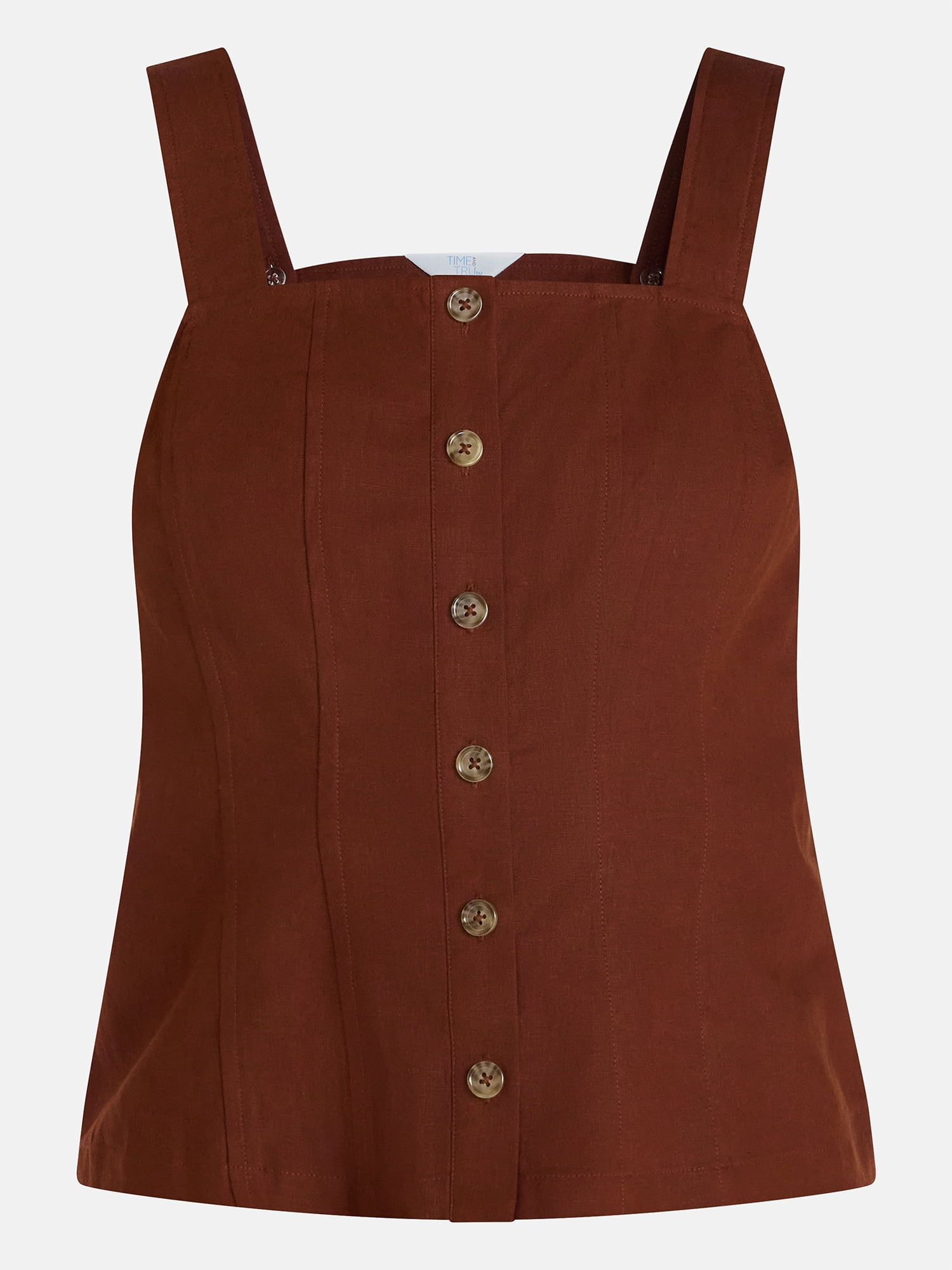 Time and Tru Women's Linen Blend Button Front Tank Top with Adjustable Straps, Sizes XS-XXXL