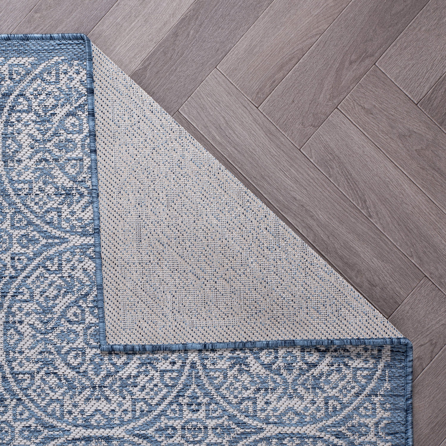 World Rug Gallery Transitional Floral Circles Textured Flat Weave Indoor/Outdoor Area Rug - BLUE 2'x7'