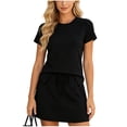 thumbnail image 3 of DYTTDG Women's 2-Piece Casual Outfit | Crew Neck Short Sleeve Top & Drawstring Waist A-Line Skirt Set, Matching Summer Set, 3 of 6